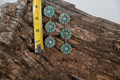 Turquoise Rosette 3-tier Drop Earrings