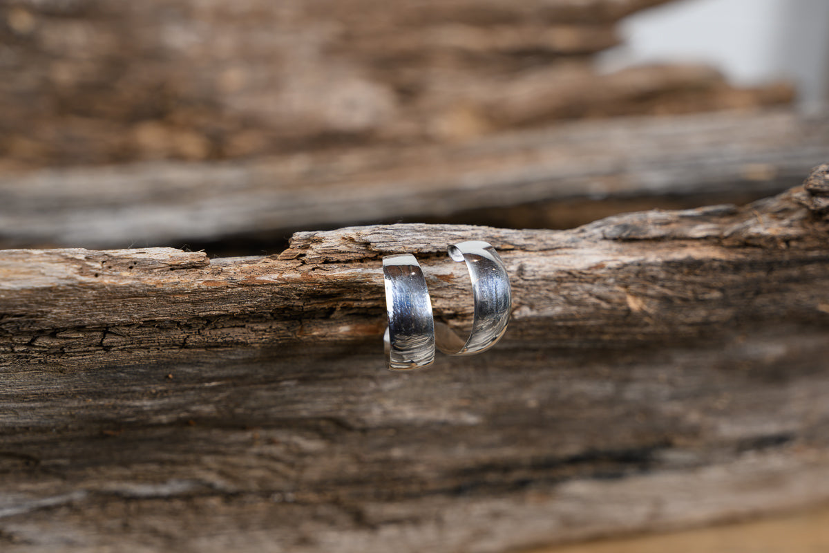 Polished Silver Half Hoop Earrings
