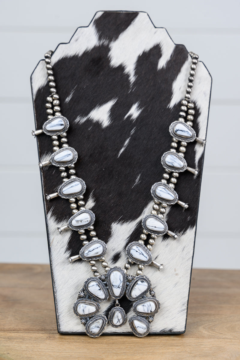 White Buffalo Turquoise Squash Blossom Set