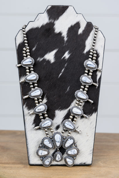 White Buffalo Turquoise Squash Blossom Set