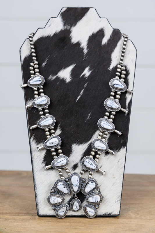 White Buffalo Turquoise Squash Blossom Set