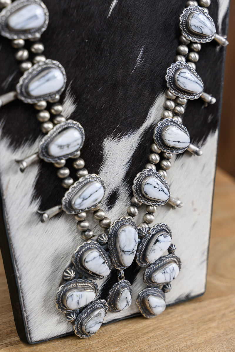 White Buffalo Turquoise Squash Blossom Set