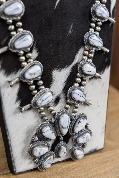 White Buffalo Turquoise Squash Blossom Set