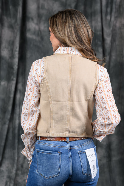 V-Neck Button Down Vest - Latte