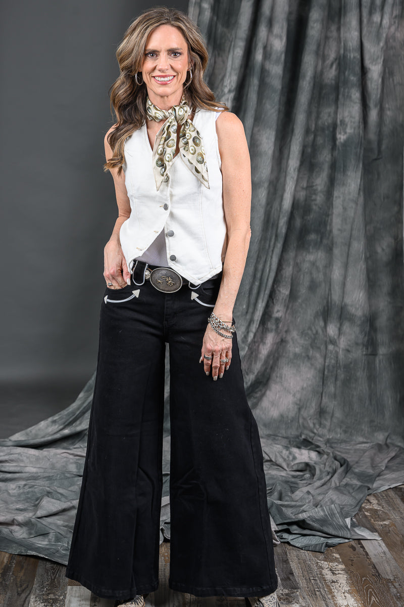 V-Neck Button Down Vest - Cream