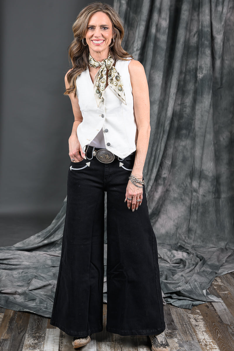 V-Neck Button Down Vest - Cream