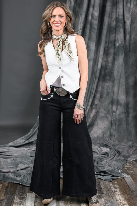 V-Neck Button Down Vest - Cream