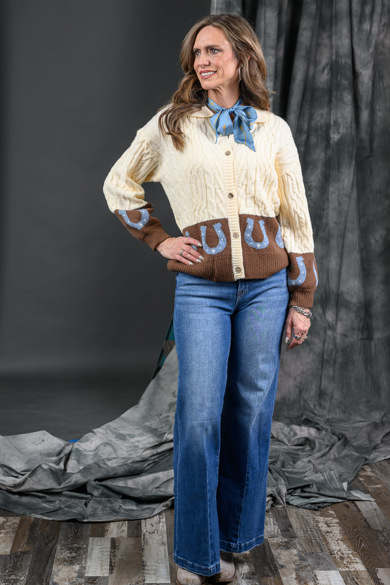 Horseshoe Cable Cardigan Sweater