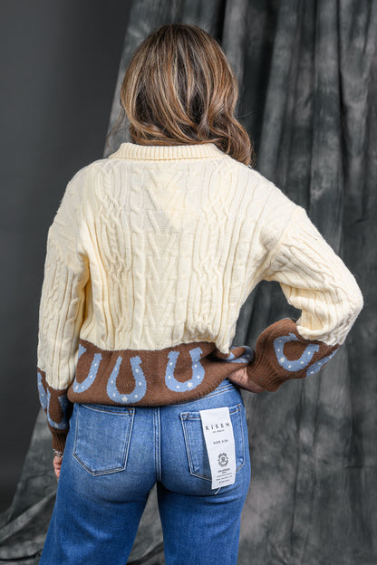 Horseshoe Cable Cardigan Sweater