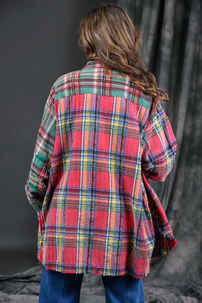 Bluevelvet Two-Tone Red & Green Plaid Contrast Button Down Shirt – Women's Boutique Plaid Top