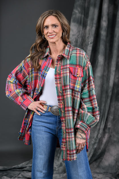 Bluevelvet Two-Tone Red & Green Plaid Contrast Button Down Shirt – Women's Boutique Plaid Top