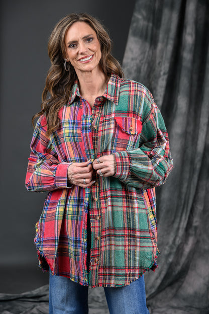 Bluevelvet Two-Tone Red & Green Plaid Contrast Button Down Shirt – Women's Boutique Plaid Top
