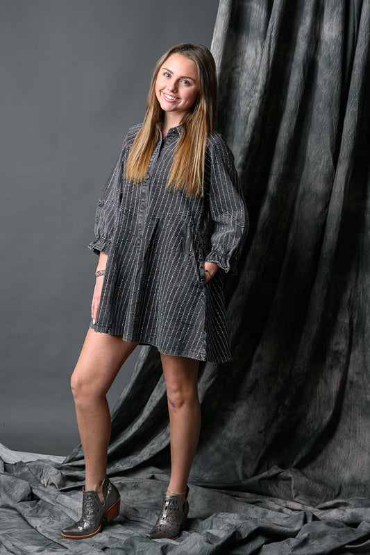 Rhinestone Stripe Denim Dress