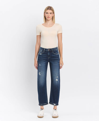 FM - HIGH RISE CUFFED BARREL JEANS F5787: GLAUCOUS