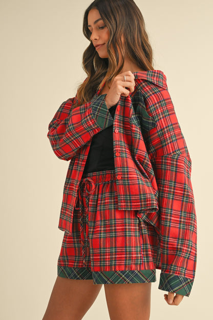 Plaid Woven Pajama Shorts Set