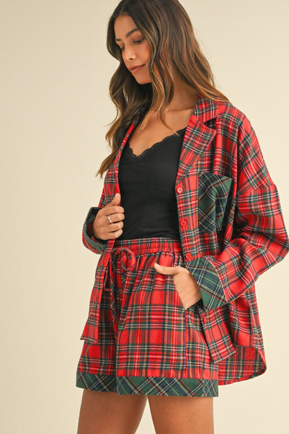 Plaid Woven Pajama Shorts Set