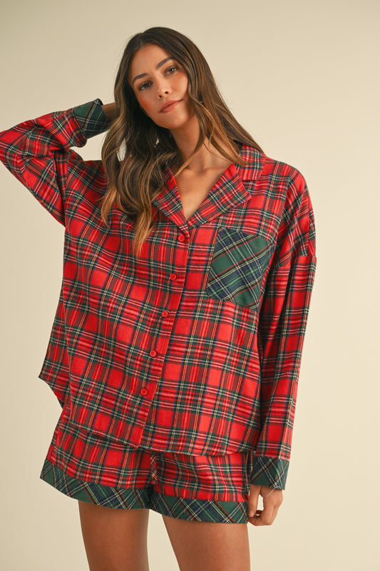 Plaid Woven Pajama Shorts Set