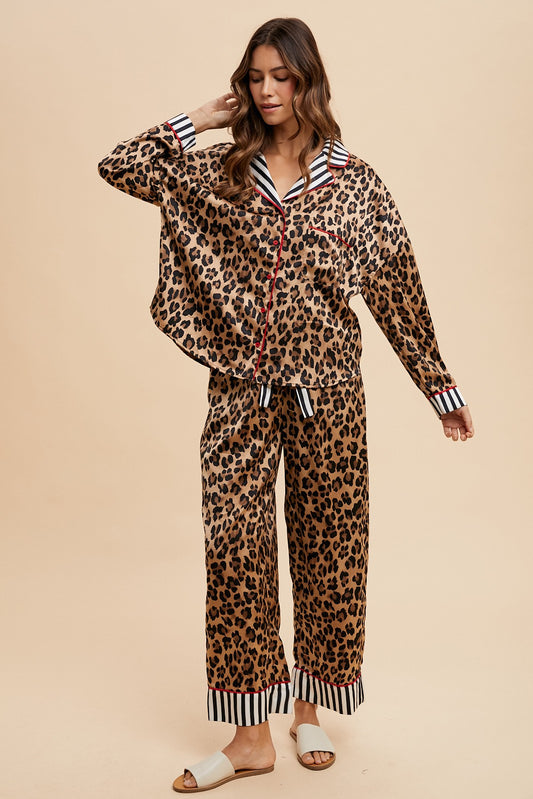 Leopard Satin Pajama Pants Set