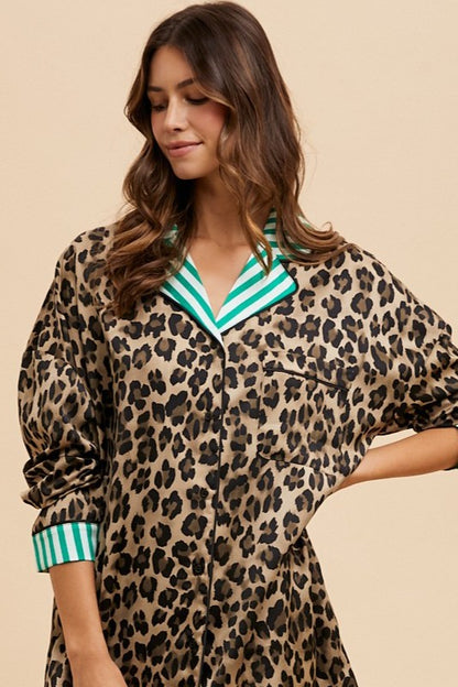 Leopard Satin Pajama Pants Set
