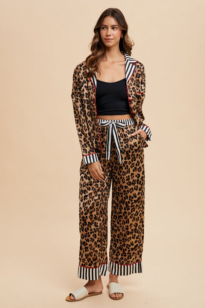 Leopard Satin Pajama Pants Set