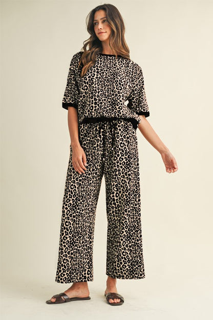 Leopard Jacquard Wide Pants Set