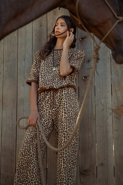 Leopard Jacquard Wide Pants Set