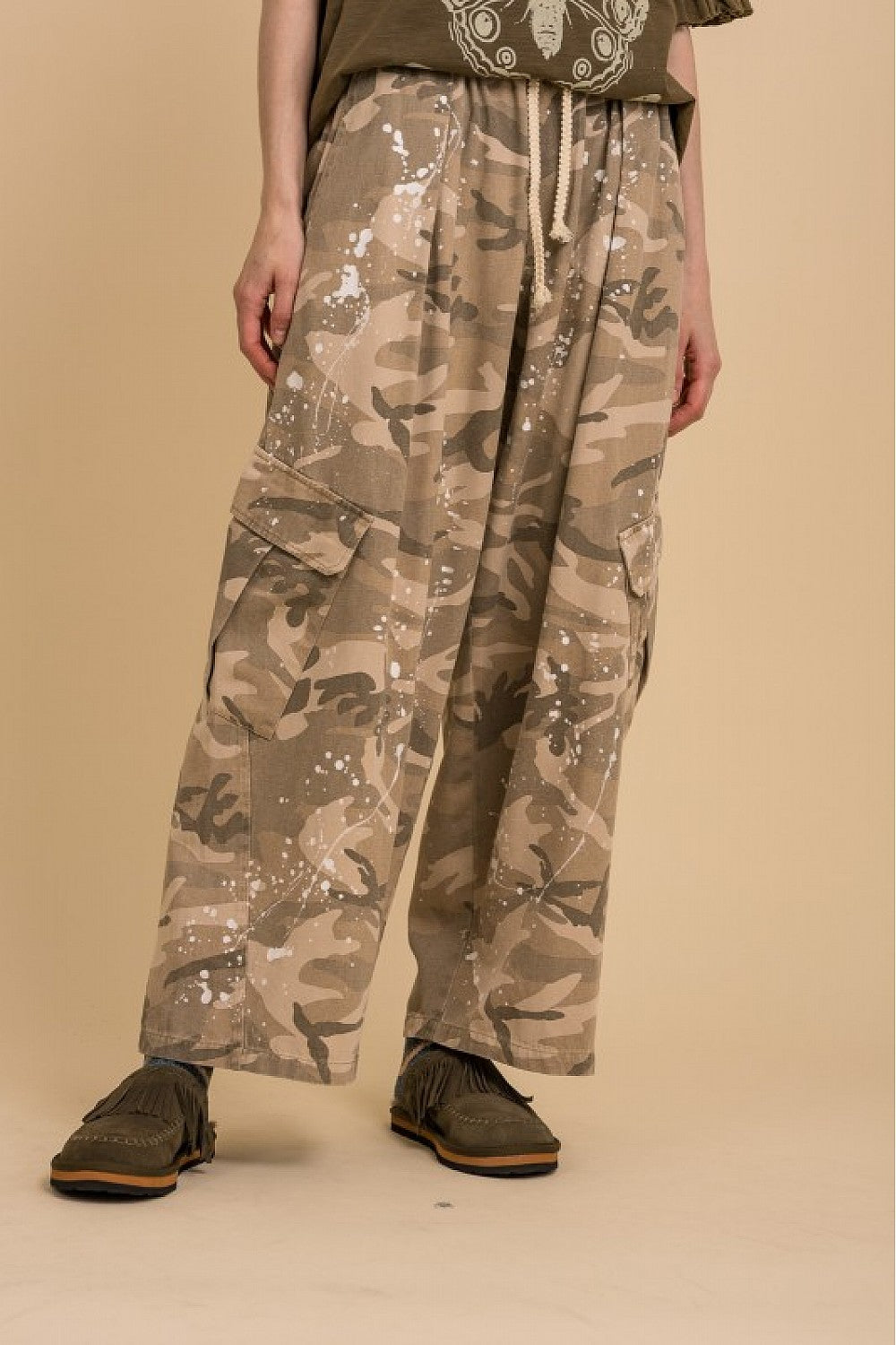 Elastic Waist with String Camo Cargo Pants