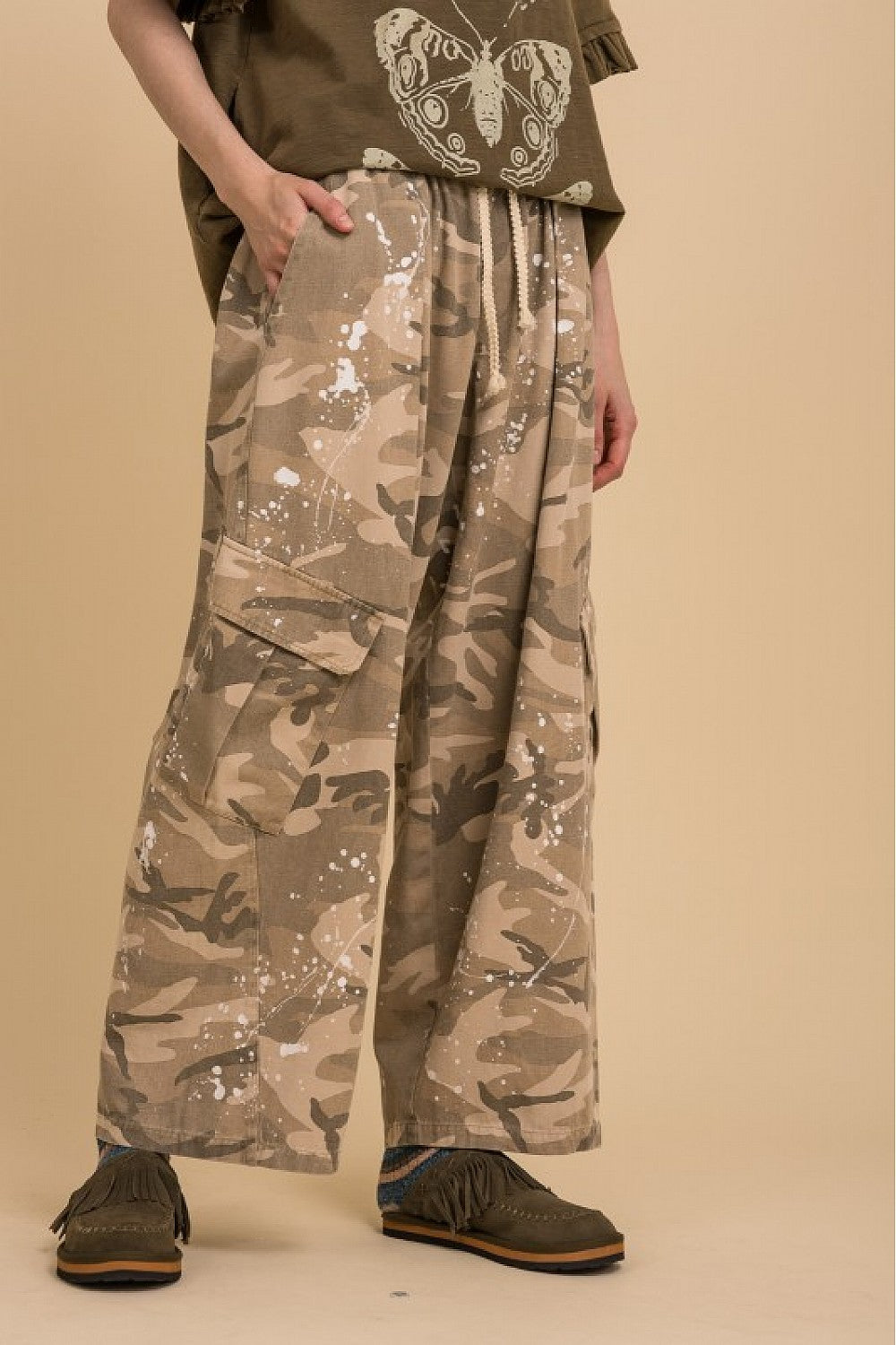 Elastic Waist with String Camo Cargo Pants