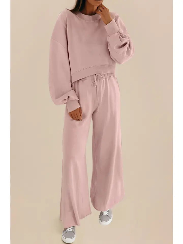 Las Drop Shoulder Pullover & Wide Leg Pants Set