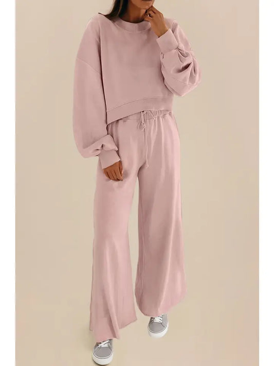 Las Drop Shoulder Pullover & Wide Leg Pants Set