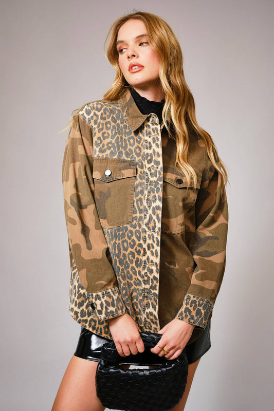 Mix Media Camo Leopard Jacket