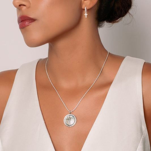 Silver Luminous Pave Cross Huggie Hoop Earrings