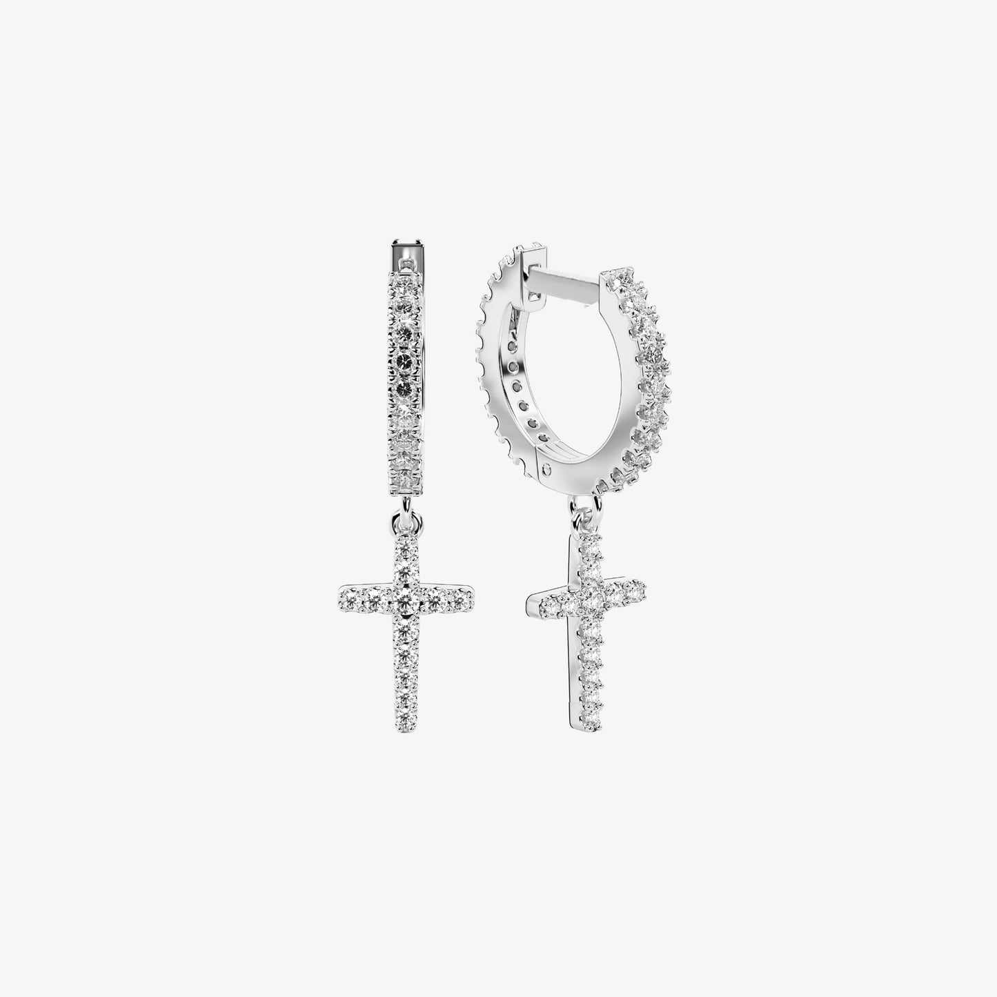 Silver Luminous Pave Cross Huggie Hoop Earrings