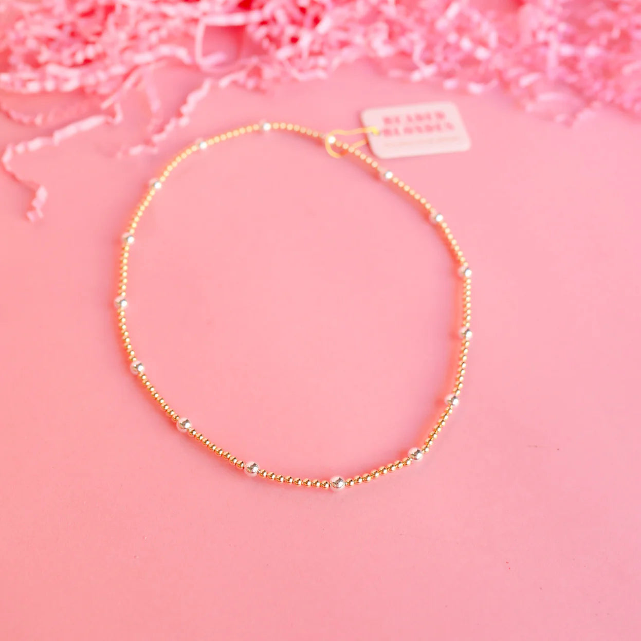 Beaded Blondes 16" Olive Gold with Silver Stretch Necklace – Clasp-Free Boutique Jewelry