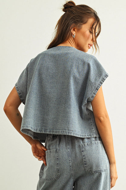 Denim Tie-Front Blouse