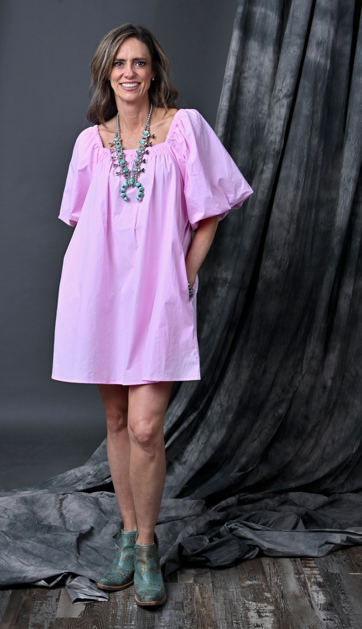 Balloon Sleeve Cotton Dress