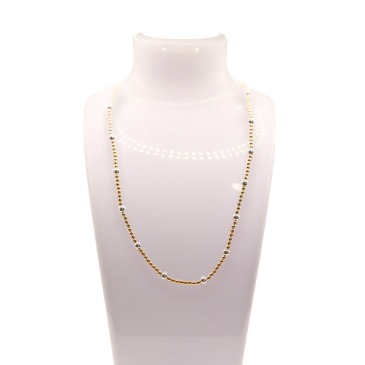 Beaded Blondes 16" Olive Gold with Silver Stretch Necklace – Clasp-Free Boutique Jewelry