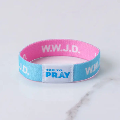 Tap To Pray Wristbands - Blue & Pink WWJD