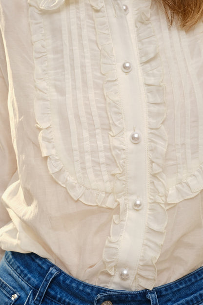 Ruffle Pleated Pearl Button Blouse