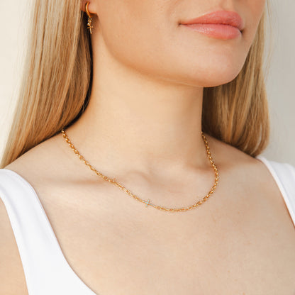 Gold Mini Chain Breaker Cross Necklace