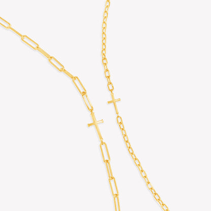 Gold Mini Chain Breaker Cross Necklace