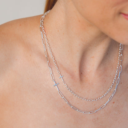 Silver Mini Chain Breaker Cross Necklace