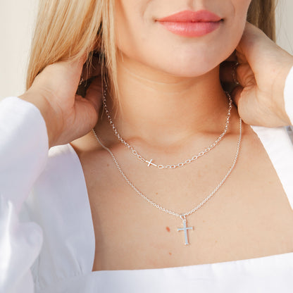 Silver Mini Chain Breaker Cross Necklace