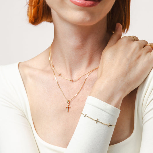 Gold Small Cross Pendant Necklace