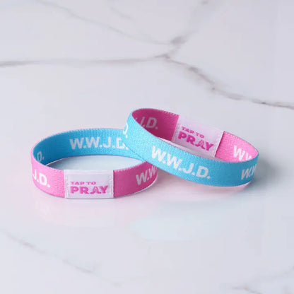 Tap To Pray Wristbands - Blue & Pink WWJD