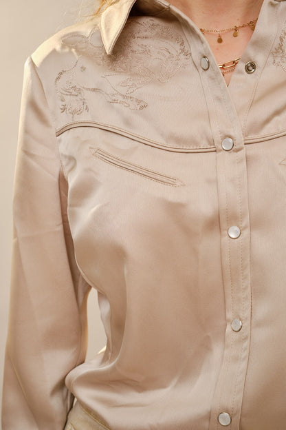 Satin Western Embroidered Snap Shirt