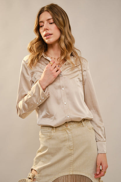 Satin Western Embroidered Snap Shirt