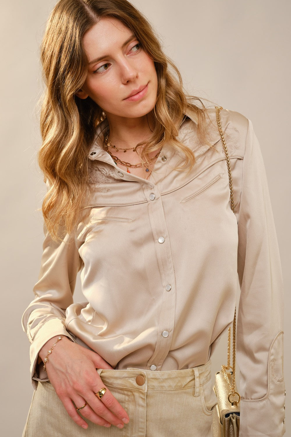 Satin Western Embroidered Snap Shirt