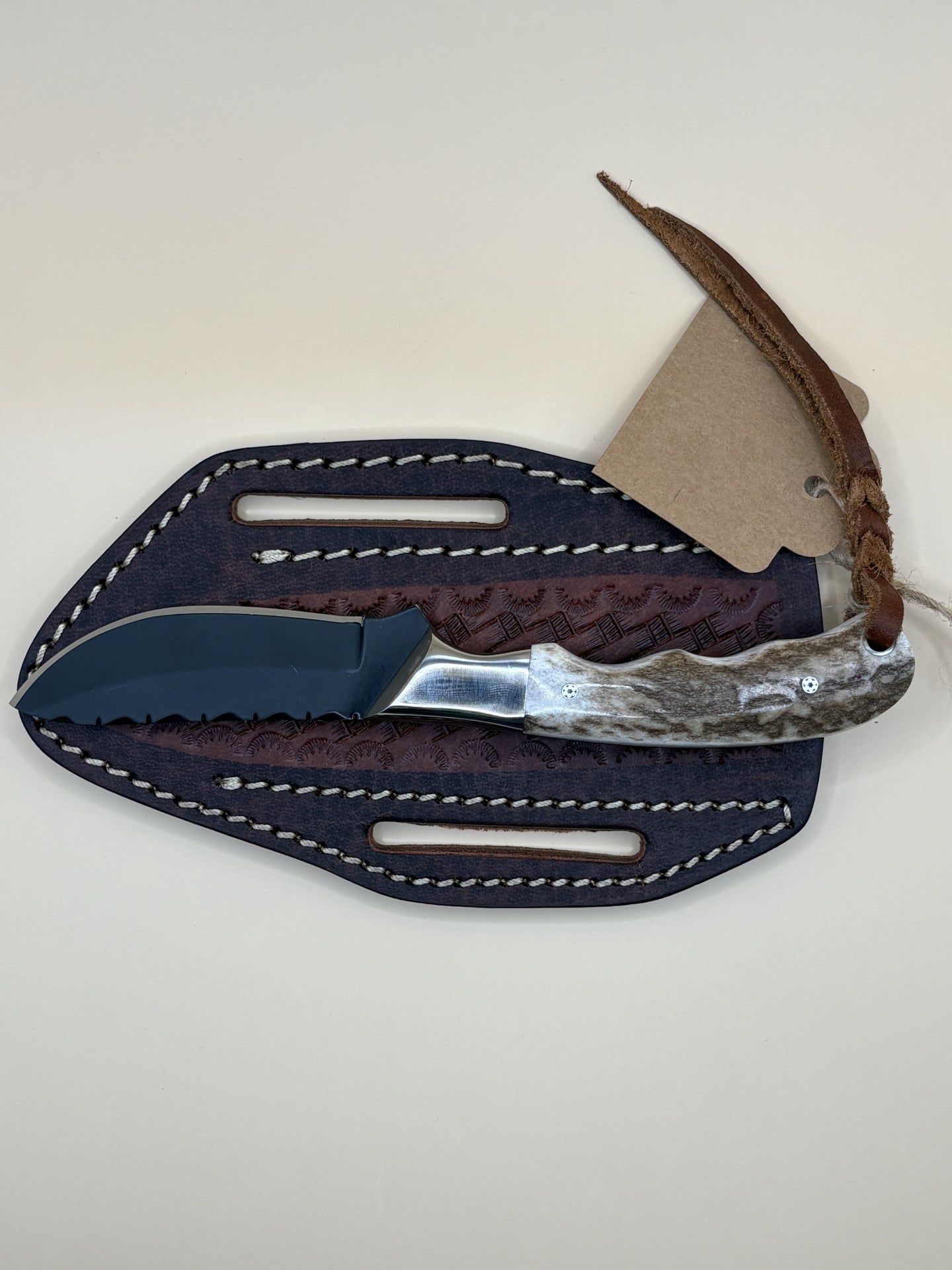 Exotic Texas Knives D2 Elk Antler Handle Cutter Knife – Handmade Fixed Blade