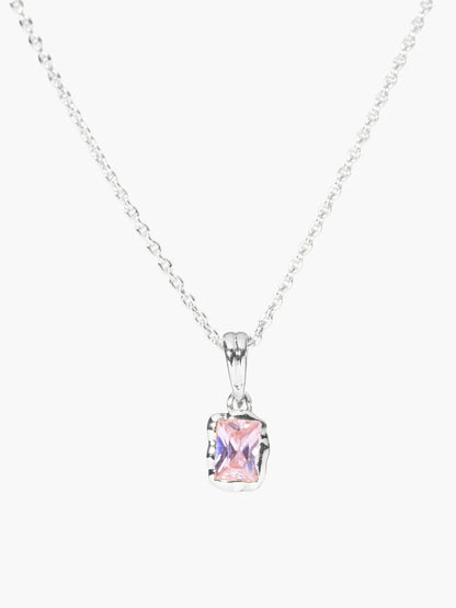 Pink gemstone necklace on a white background